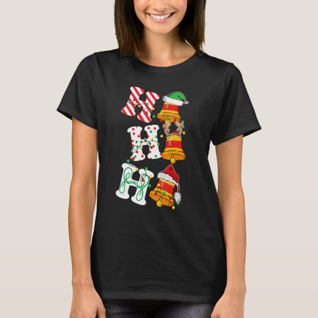 Ho Ho Bell Ljus Santa Hat rener ELF Kristus T Shirt (Framsida)