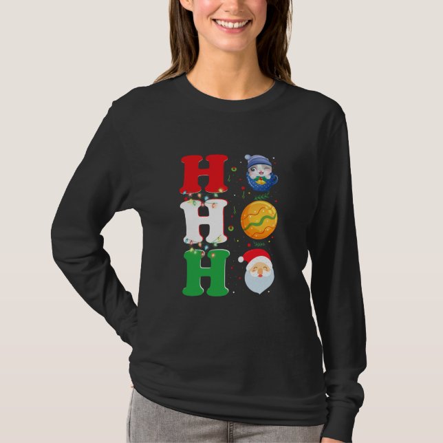 ho ho Cute Cat Candy Santa  T Shirt (Framsida)