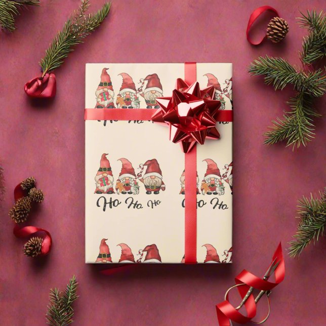 Ho Ho! Cute Nordic Gnomes jul Red & Rosa Presentpapper (Skapare uppladdad)