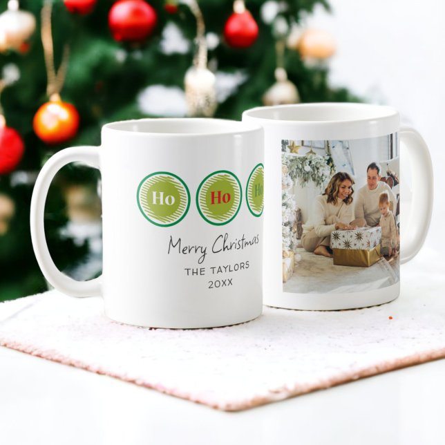 Ho Ho God jul Modern foto och text Kaffemugg (Ho Ho Ho Merry Christmas Modern Photo and Text Coffee Mugs from Ricaso Add family name or other text)