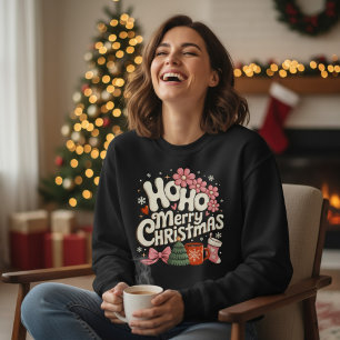 Ho Ho God Jul Träd Festive Coquette Tjejaktig T Shirt