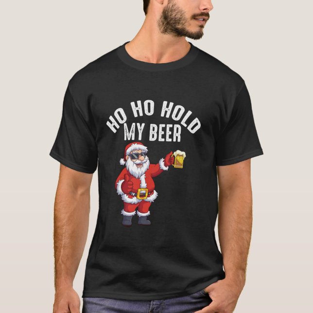 Ho Ho: Håll mitt Beer Funny jultomten Party 2002 T Shirt (Framsida)