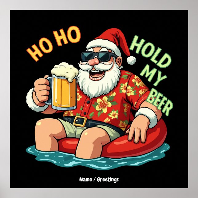 Ho Ho Håll mitt öl roligt och drick jultomten Poster (Framsidan)
