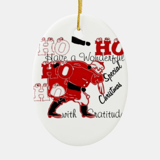 HO HO har en underbar jul med tacksamhet Julgransprydnad Keramik (Framsidan)