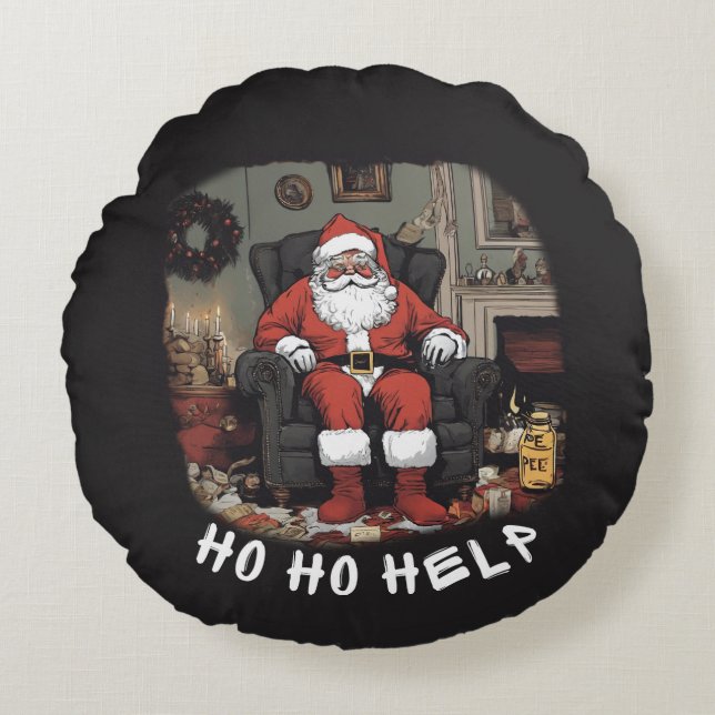 HO HO HELP HOARDER SANTA-kudde Rund Kudde (Framsidan)
