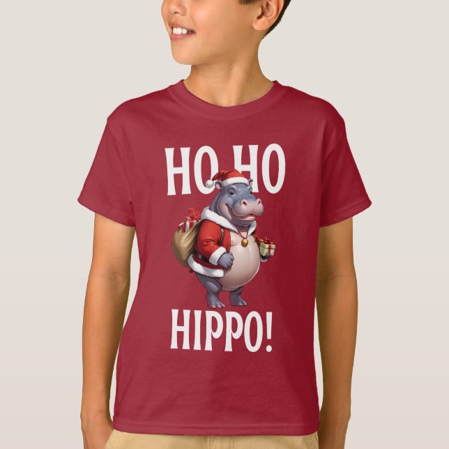 Ho Ho Hippo Christmas Humor Design T Shirt (Framsida)