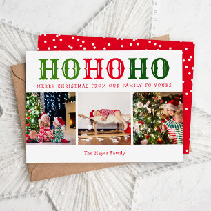Ho Ho Ho 3 Flat med redigerbart Färg-foto-kollag Julkort