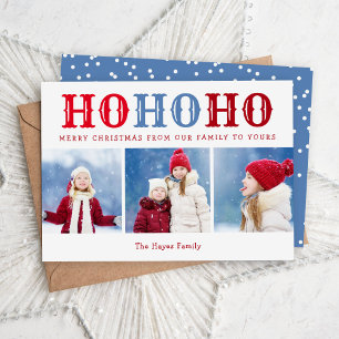 Ho Ho Ho 3 Flat med redigerbart Färg-foto-kollag Julkort