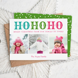 Ho Ho Ho | 3 Flat med redigerbart Färg-foto-kollag Julkort