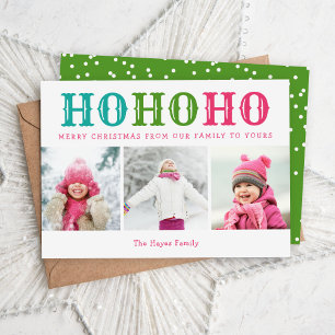 Ho Ho Ho 3 Flat med redigerbart Färg-foto-kollag Julkort