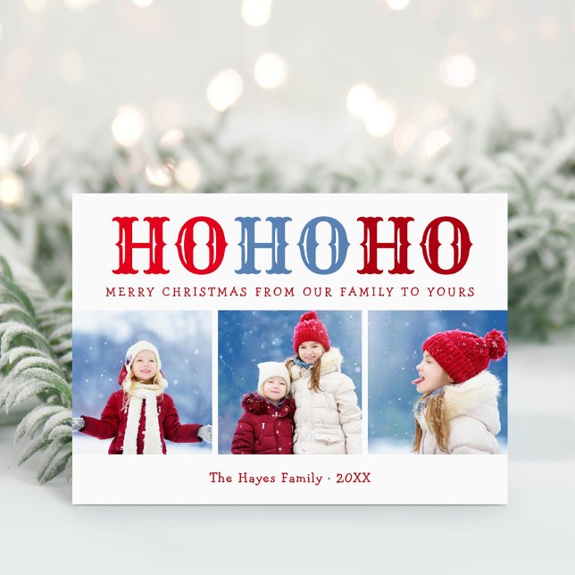 Ho Ho Ho | 3 Foto Collage Redigerbara Färger Vikt Helgkort (Skapare uppladdad)