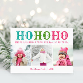 Ho Ho Ho | 3 Foto Collage Redigerbara Färger Vikt Helgkort
