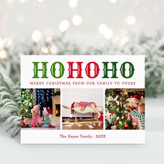 Ho Ho Ho | 3 Foto Collage Redigerbara Färger Vikt Helgkort (Skapare uppladdad)