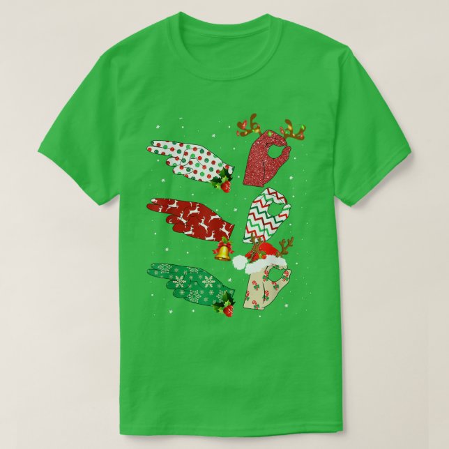 Ho Ho Ho ASL Sign Language Matching Family Pajamas T Shirt (Design framsida)
