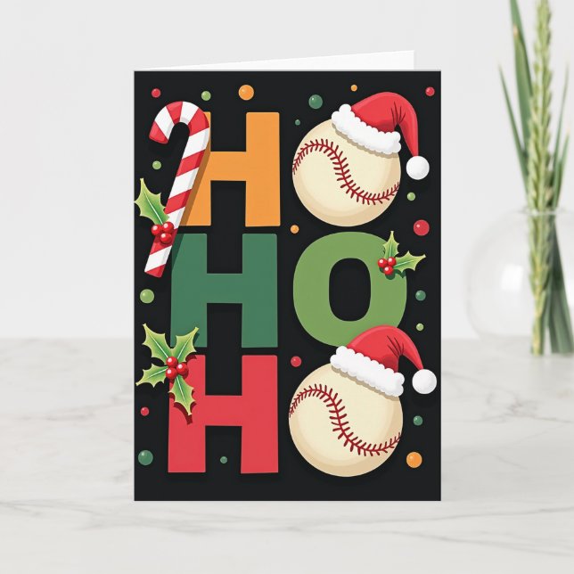 Ho Ho Ho Baseball Christmas Card Kort (Framsida)