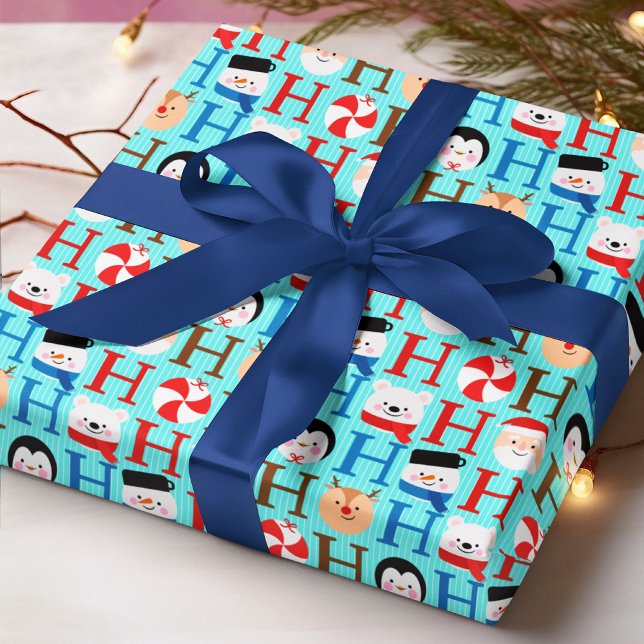 Ho Ho Ho Blå Tomte Snömannen Barn Jul Presentpapper (Skapare uppladdad)
