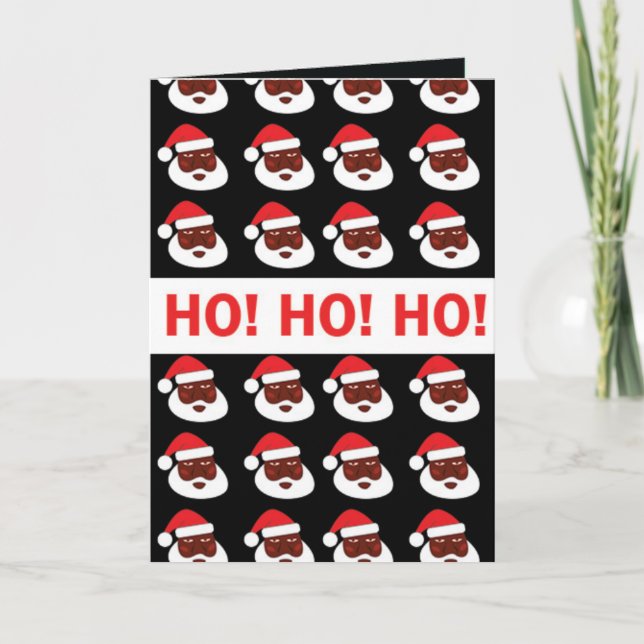 Ho Ho Ho Black Santa Greeting Card Tack Kort (Framsida)