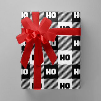 Ho Ho Ho Black White Chic Christmas Buffalo Plaid Presentpapper