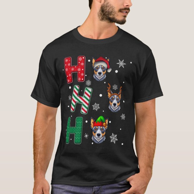 Ho Ho Ho Blue Heeler Hund Matching jultomten T Shirt (Framsida)