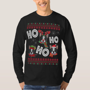 HO HO HO Boston Terrier Långärmad Rolig hund Julaf T Shirt