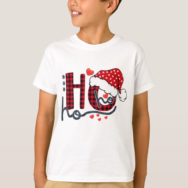 Ho ho Ho Buffalo Red Plade Santa Hat-Roligten T Shirt (Framsida)