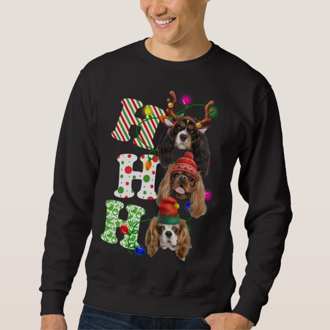 Ho Ho Ho Cavalier Kung Charles Spain Cute Jesus Lång Ärmad Tröja (Framsida)