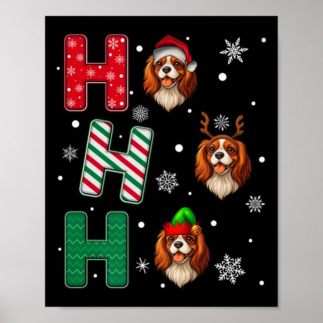 Ho Ho Ho Cavalier Kung Charles Spain Hund Santa E Poster (Framsidan)
