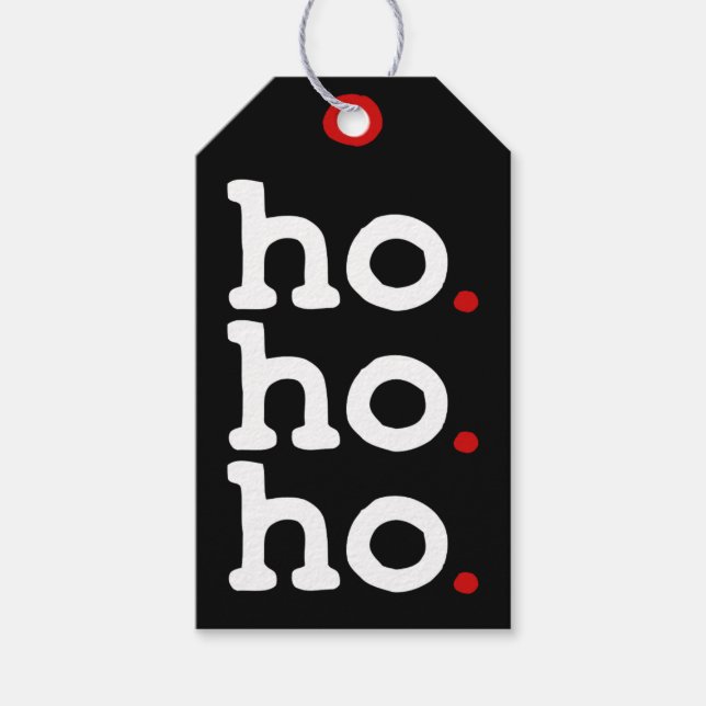 Ho. Ho. Ho. Chic Svart, Vitt & Rött Julkort Presentetikett (Framsidan)