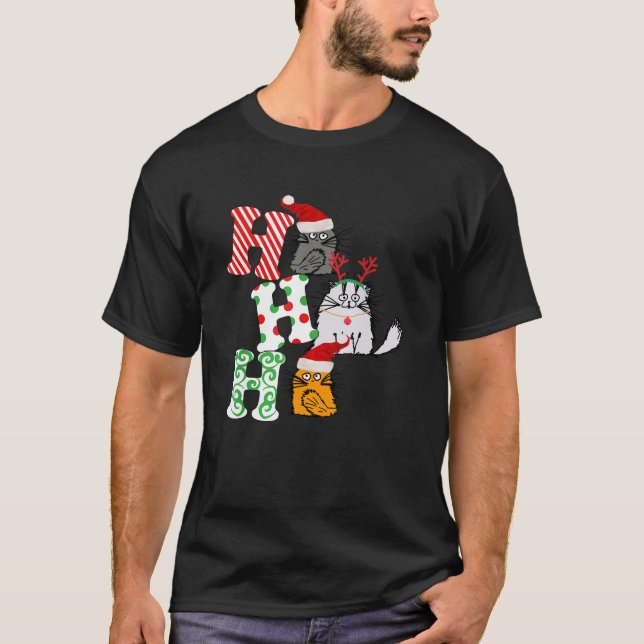Ho Ho Ho Christmas Cat Lover Santa Claus Hat Xmas  T Shirt (Framsida)