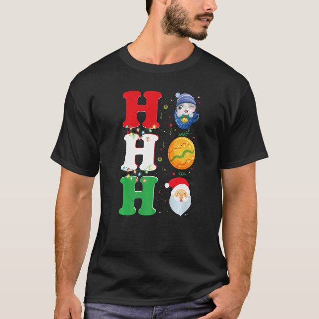 Ho Ho Ho Christmas Santa Hat Xmas PJ   T Shirt (Framsida)