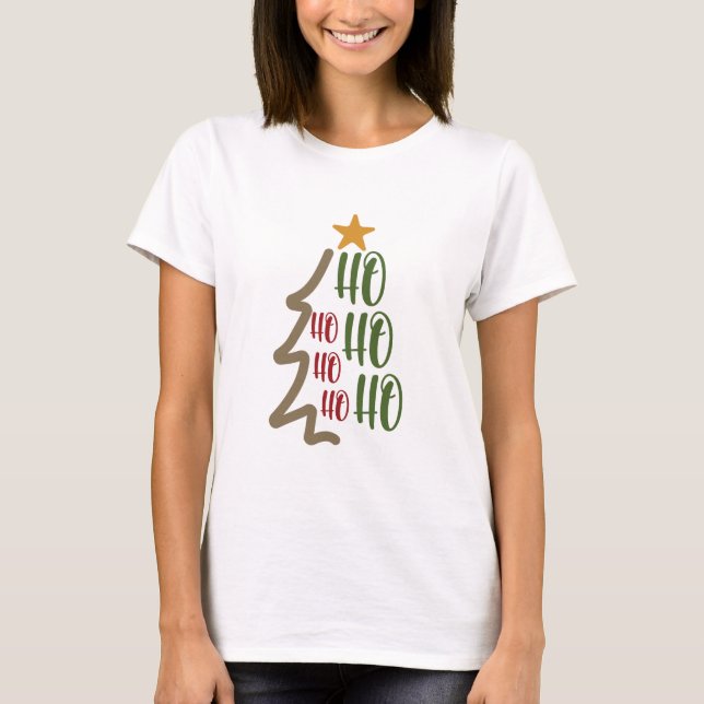 Ho Ho Ho Christmas Tree T Shirt (Framsida)