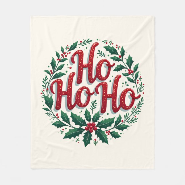 Ho Ho Ho Christmas Wreath Typography Design Fleecefilt (Framsidan)