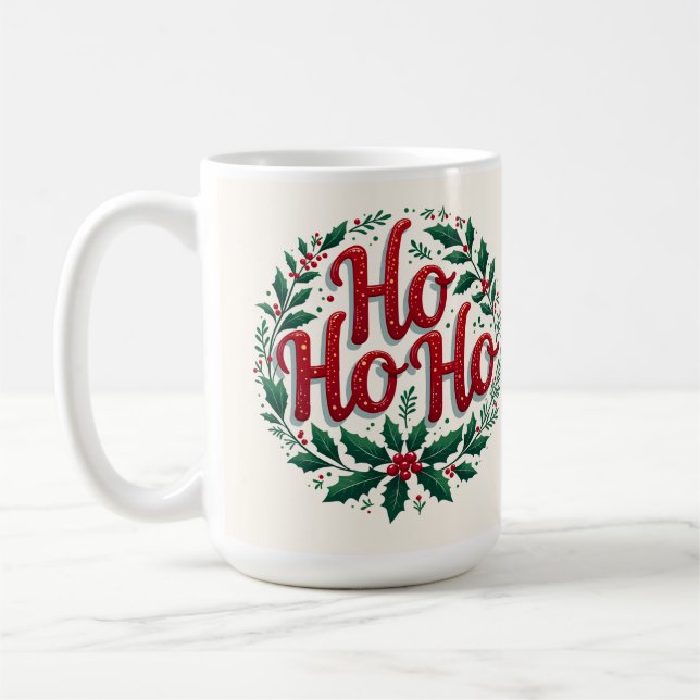 Ho Ho Ho Christmas Wreath Typography Design Kaffemugg (Vänster)