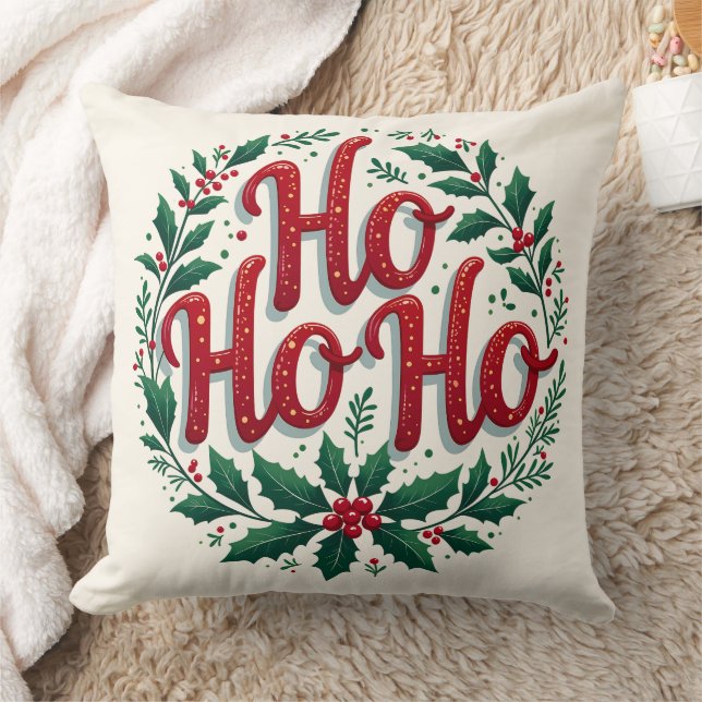 Ho Ho Ho Christmas Wreath Typography Design Kudde (Filt)