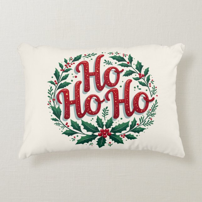 Ho Ho Ho Christmas Wreath Typography Design Prydnadskudde (Framsidan)