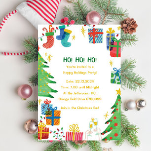 Ho Ho Ho Colorful Watercolor Ram Julfest Inbjudningar