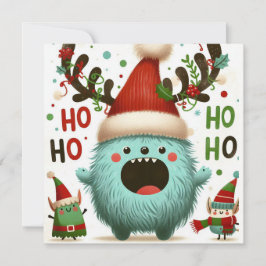 HO HO HO cute fluffy Santa elves Julkort
