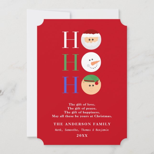 Ho Ho Ho Cute Jul-tecken, platt kort (Framsida)