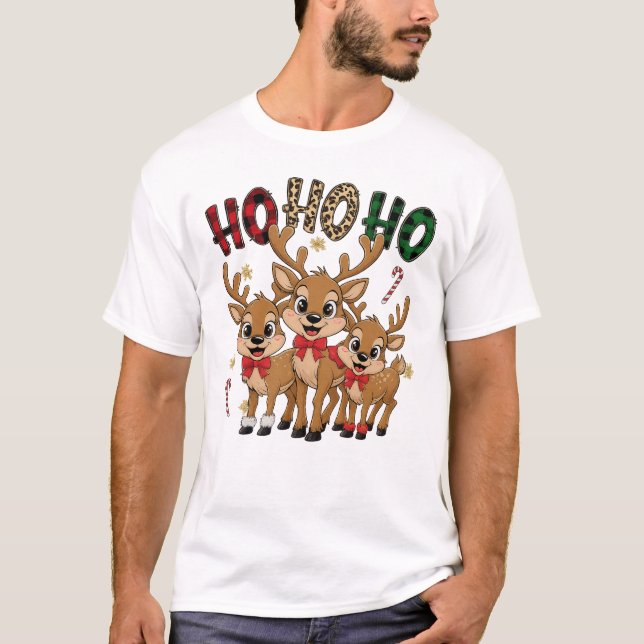 Ho Ho Ho Cute Reindeer Trio Christmas Tee (Framsida)