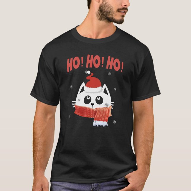 Ho Ho Ho Cute Santa Hat Ho kubed Matching Fami T Shirt (Framsida)