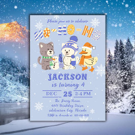 Ho Ho Ho Cute Winter Animals Christmas Birthday Inbjudningar