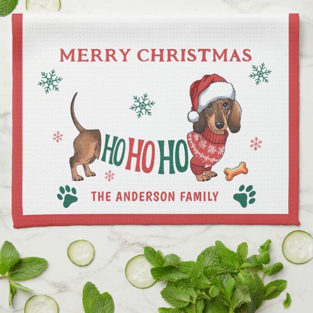 HO-HO-HO DACHSHUND CHRISTMAS KÖKSHANDDUK (Vikta)