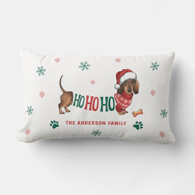 HO-HO-HO DACHSHUND CHRISTMAS LUMBARKUDDE (Framsida)