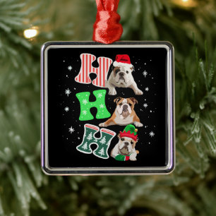 Ho Ho Ho Engelsk Bulldog Santa Ren Jul  Julgransprydnad Metall