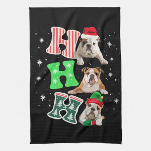 Ho Ho Ho Engelsk Bulldog Santa Ren Jul Kökshandduk