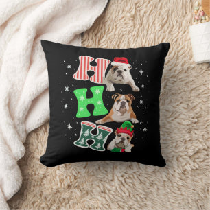 Ho Ho Ho Engelsk Bulldog Santa Ren Jul  Kudde
