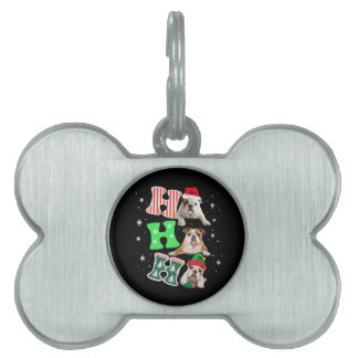 Ho Ho Ho English Bulldog Santa Reindeer Christmas  ID-bricka Husdjur
