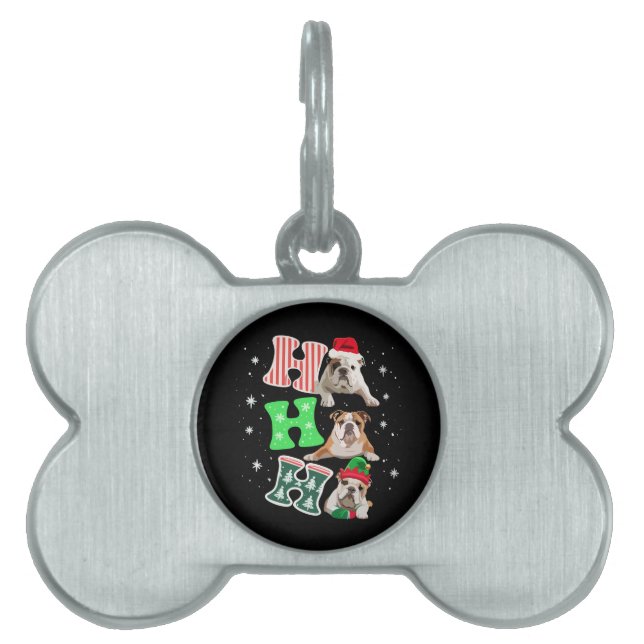 Ho Ho Ho English Bulldog Santa Reindeer Christmas  ID-bricka Husdjur (Framsidan)