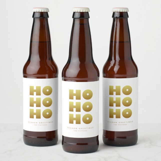 Ho Ho Ho | Enkel jul, vit och Guld Ölflaska Etikett (Flaskor)