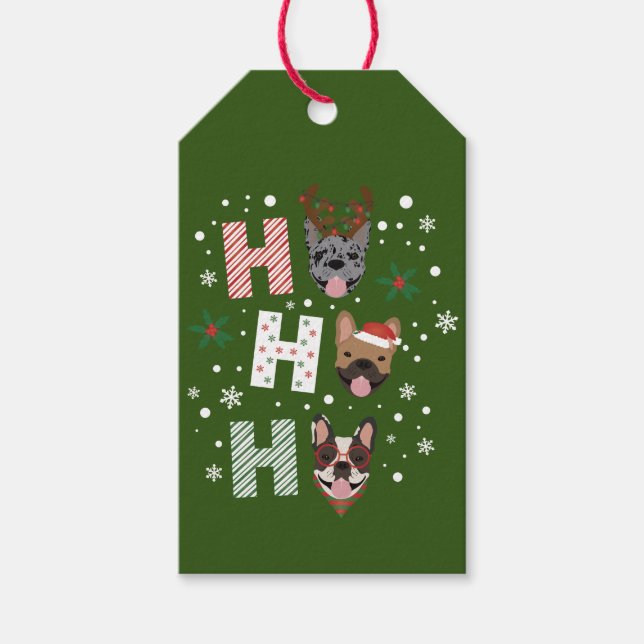 Ho Ho Ho Fransk Bulldog God jul Presentetikett (Framsidan)